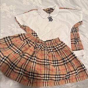 Burberry Kids Plaid Skirt and White Top